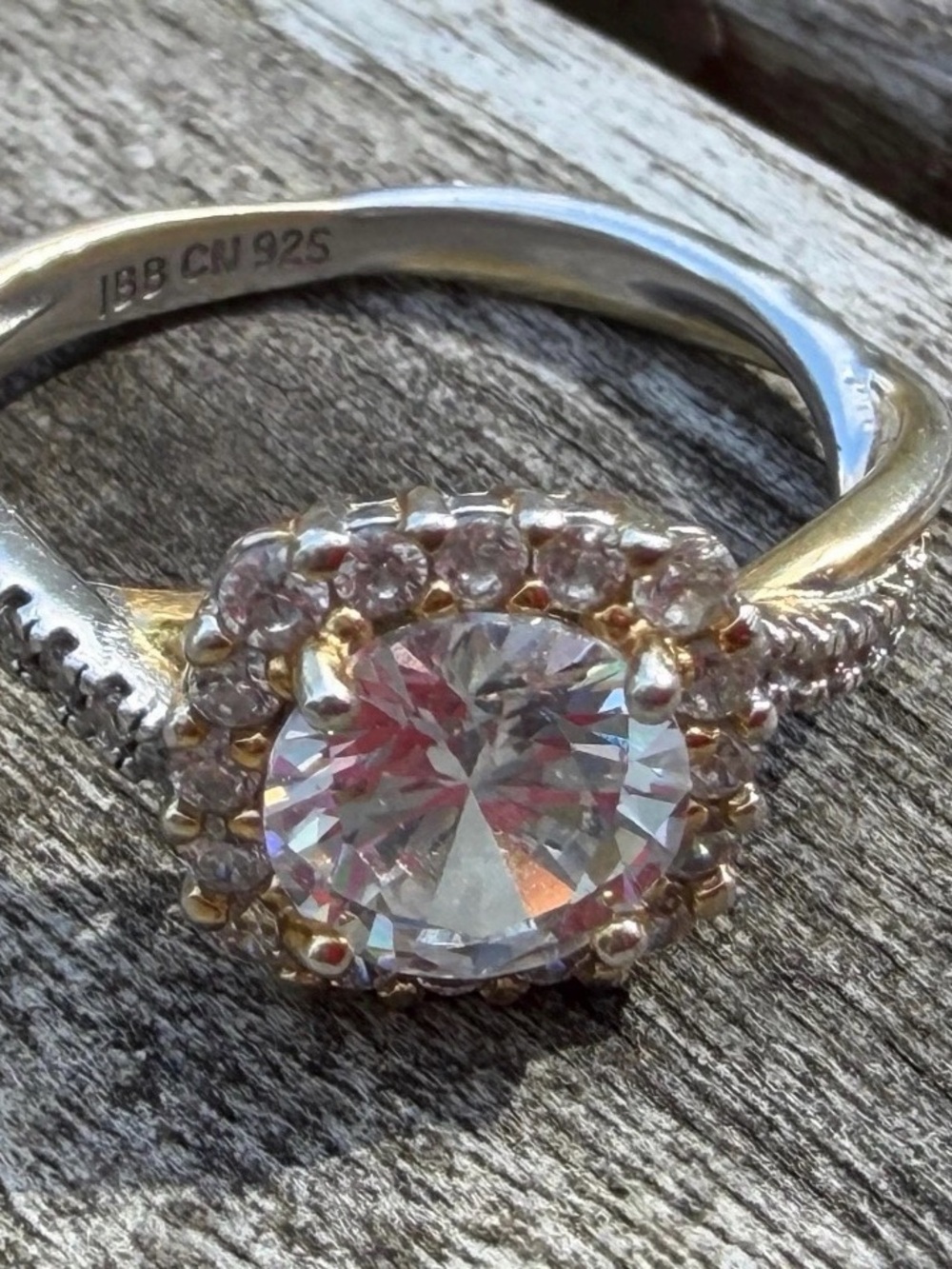 Sterling Silver Two-Tone CZ Halo Cocktail Ring Size 6.5 Twisted Band